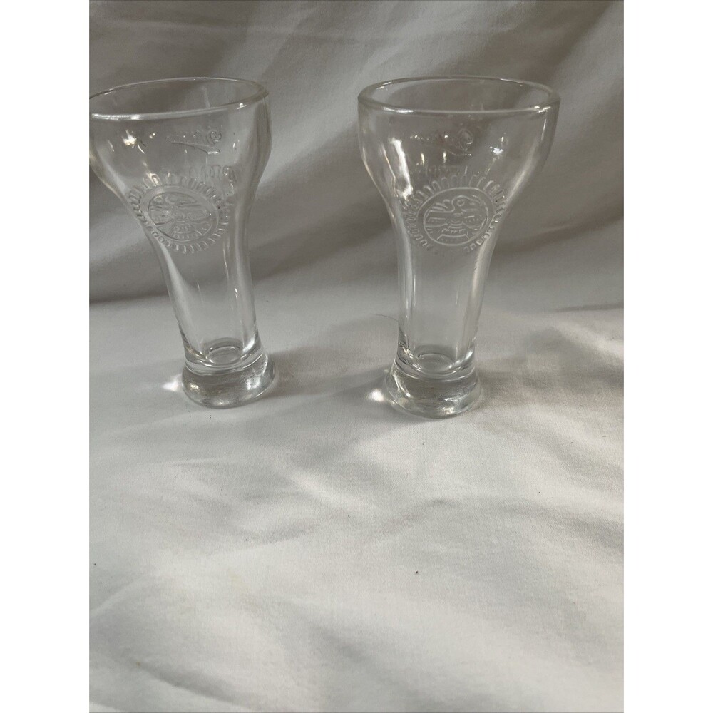 Set of 2 Miller Chill Beer Glass With Aztec Bird Logo Embossed Heavy Base 4 5/8"